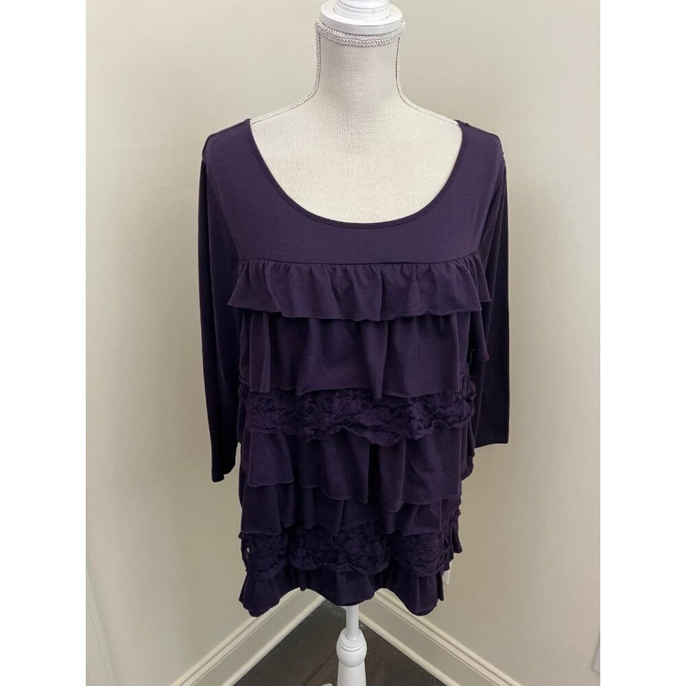 Casual Express Purple Ruffled Front Top Size XL